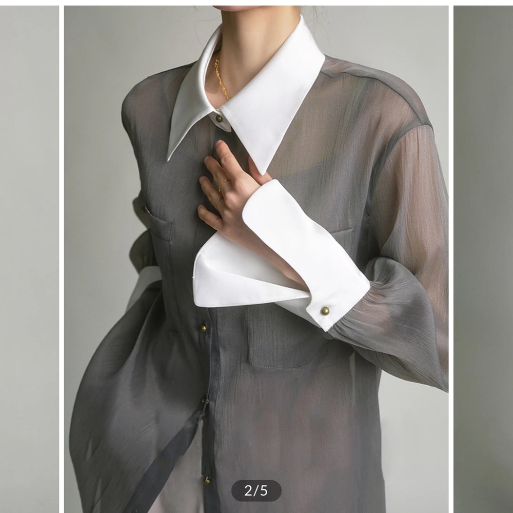 NWT Commense Sheer Button Down Blouse w/cami - Picture 2 of 4